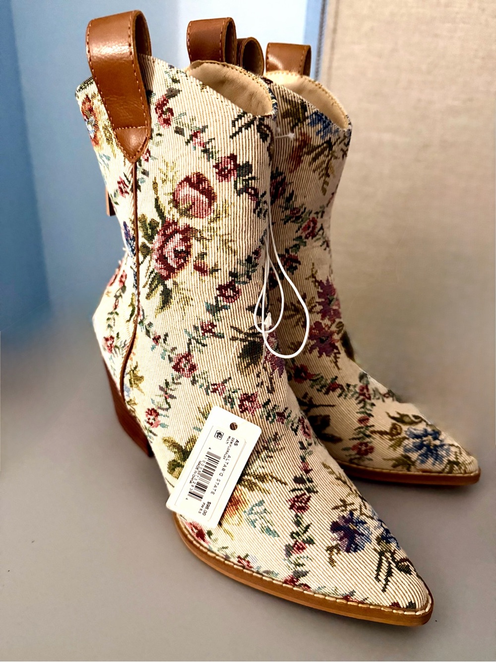 Floral Tapestry Ankle cowboy Boots - Cream Floral Altar’d state